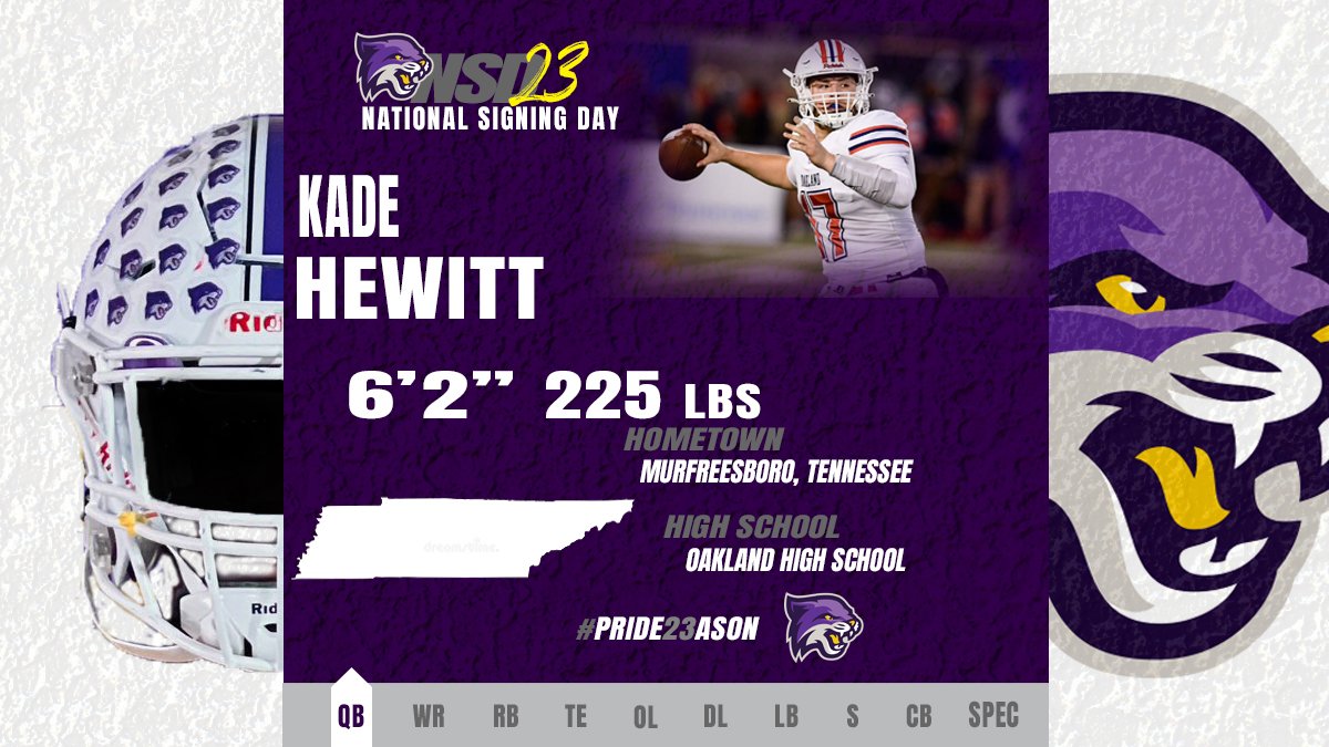 ✍️ Kade Hewitt is 🔒 into being a Wildcat!

Welcome, <a href="/HewittKade/">Kade Hewitt</a> !

🏈 QB | 6-2 | 225
📍 Murfreesboro, Tennessee
🏫 Oakland HS

#ChasingGreatness|#Pride23ason
| #NSD23