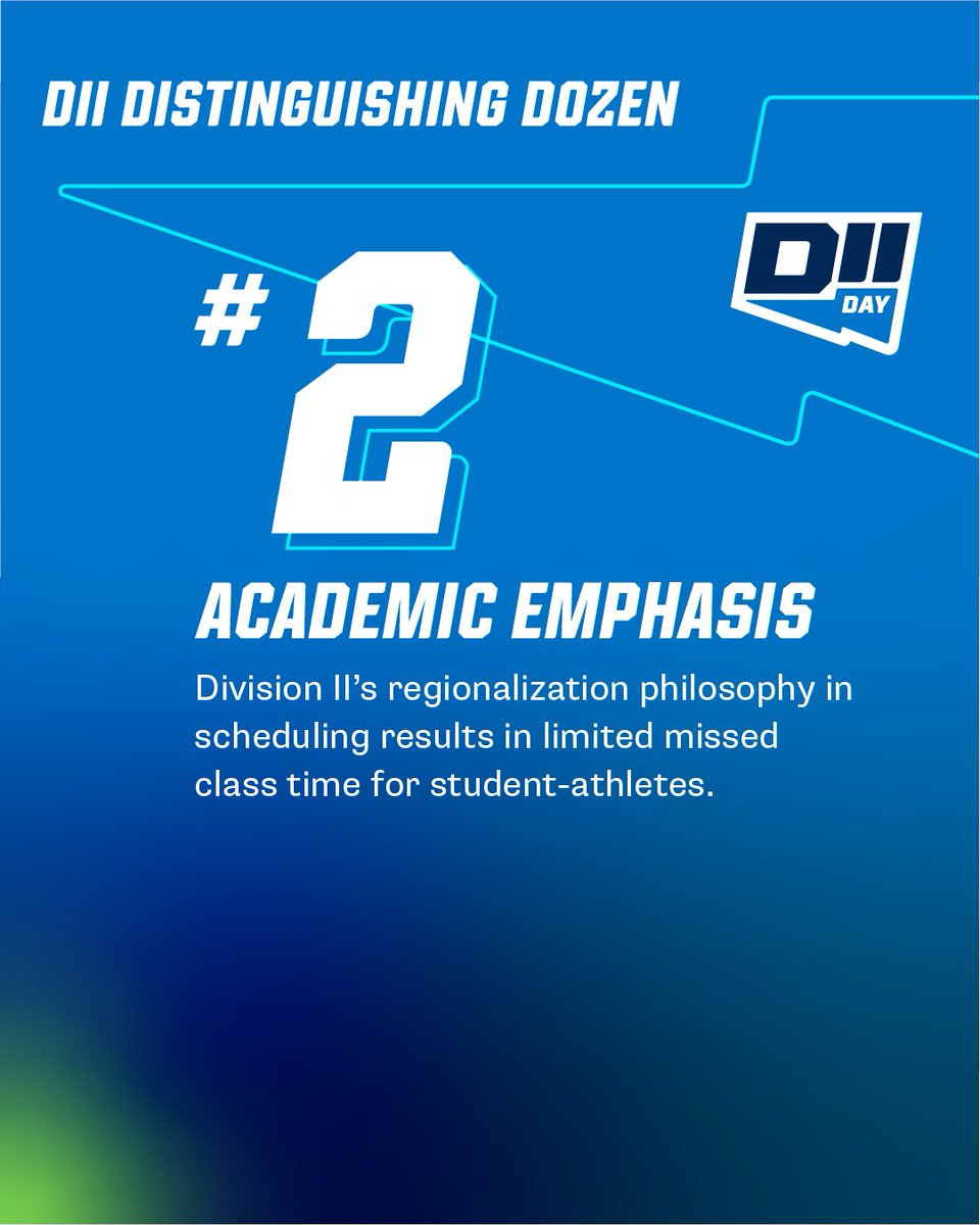 ✌️ days until the ✌️ annual Division ✌️ Day!

#NCAAD2 puts the 𝗦𝗧𝗨𝗗𝗘𝗡𝗧 in student-athlete 📚!

🔗: on.ncaa.com/D2Dozen

#D2Day | #MakeItYours