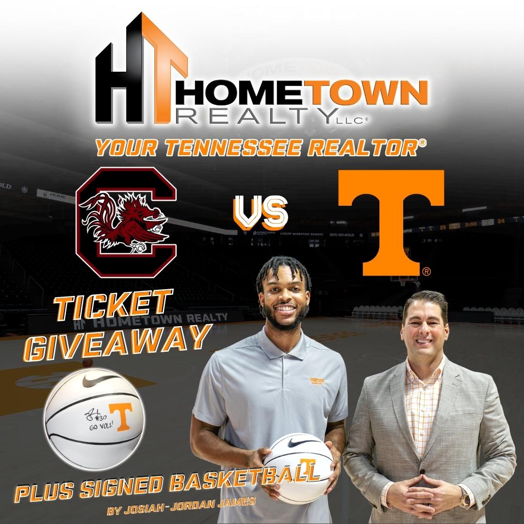 🎉🏀BASKETBALL GIVEAWAY TIME!!🏀🎉
👉 Hometown Realty is sending FOUR Vols to the TN  vs. SC game! Two winners will win:
- Two Tickets
Courtesy of Hometown Realty😎

👉One winner will win a signed 🏀 by Josiah-Jordan James!

HOW TO ENTER: 👇
👍 RETWEET
🔶 FOLLOW our page