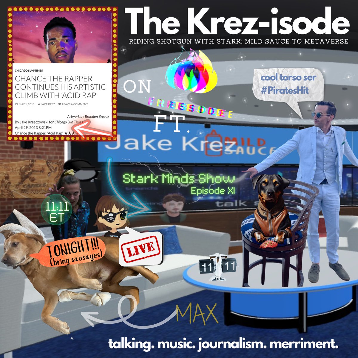 Special after hours show tonight with @JakeKrez. OG homie of @DonMichaelStark. Journalist. Music man. Hustler. Front row to rise of @chancetherapper. Stories for days. Startup adventure w/ stark. 

Loose & fun w/ frenz kinda vibe. 11th hour, 11th minute, 11th episode. #PiratesHit