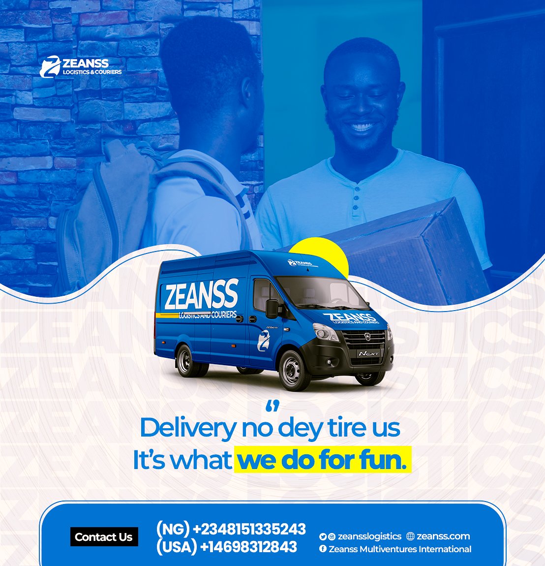 zeansslogistics's tweet photo. We do delivery for fun! 

We are in the business of making seamless delivery services between the United States of America and Nigeria.

~~ 
Benue #TinubulnOyo benin caramel state of emergency ANAP imo state SamuelOrtom akpabio Arthur Eze Wike Biggie Ganduje Iyin Karim Adeyemi https://t.co/7kBxNpt6FO