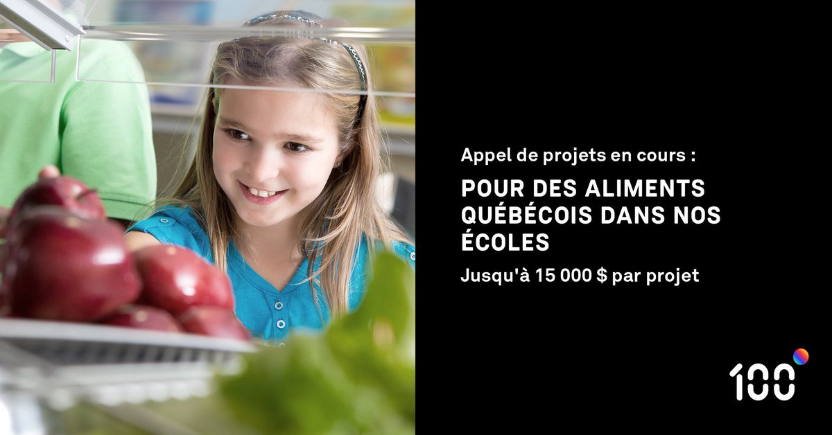 📌Si vous êtes une école primaire ou secondaire au Québec et que vous êtes concernés par l’agroalimentaire à l’école,  alors cet appel de projet lancé par @100_degres
  est fait pour vous ! 🥕🍅
Vous avez jusqu’au 31 mars 2023 pour soumettre votre projet.