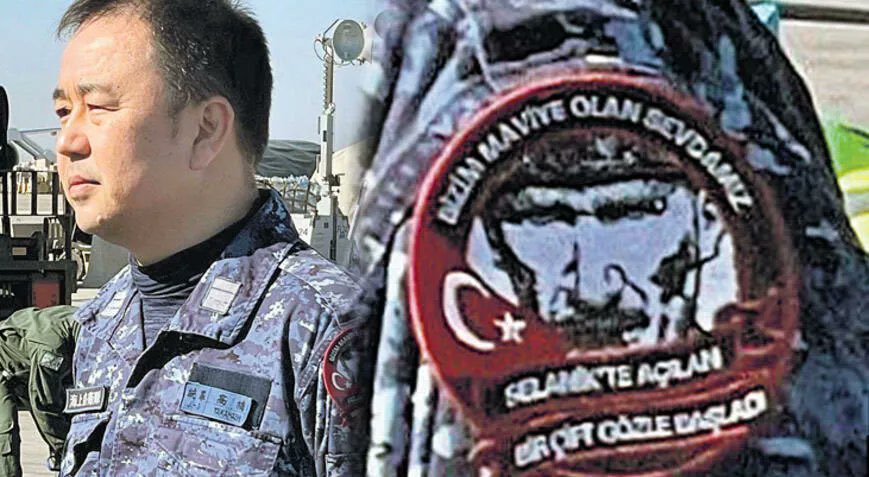 darkwebhaber's tweet photo. Japonya'dan deprem bölgesine yardım getiren Yarbay Takaashi Yosuke'nin omzundaki arma dikkat çekti: 

"Maviye olan sevdamız, Selanik’te açılan bir çift mavi gözle başladı." https://t.co/n2F6XMoGr7