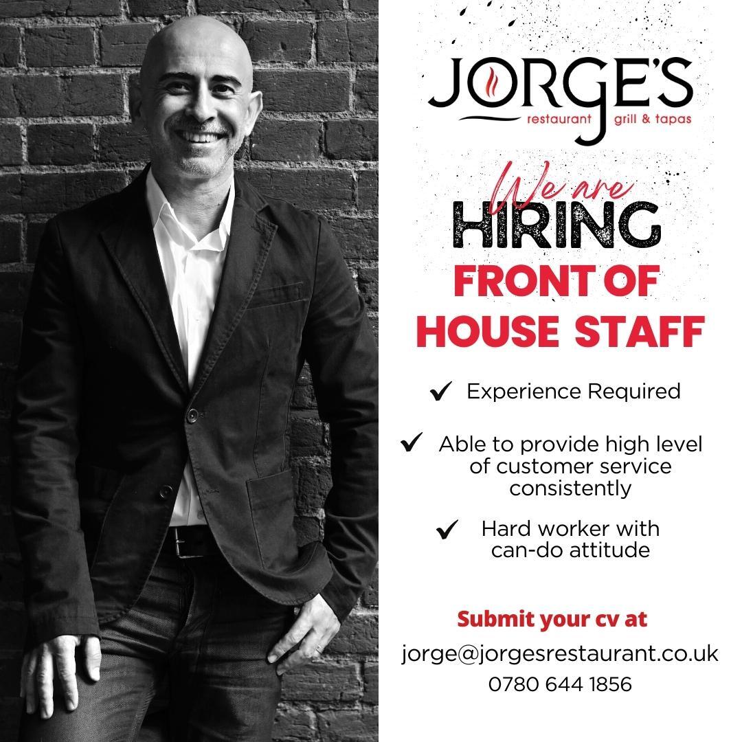 JorgeRestaurant's tweet photo. 𝗪𝗲 𝗮𝗿𝗲 𝗵𝗶𝗿𝗶𝗻𝗴 𝗳𝗿𝗼𝗻𝘁-𝗼𝗳-𝗵𝗼𝘂𝘀𝗲 𝘀𝘁𝗮𝗳𝗳! 

This an exciting opportunity to join our team!
We are looking for a friendly, happy person with a relaxed can-do attitude! 
You must be experienced and able to deliver a friendly, attentive service!

▶️    City cen https://t.co/vP5JSPamEO