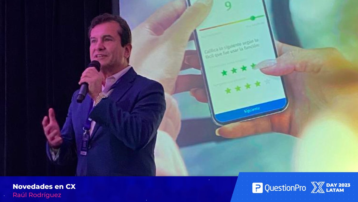 questionpro_es's tweet photo. En el #XDayLATAM 2023, @Raul_QPro habló sobre el compromiso de nuestro equipo CX por ayudar a las marcas a entregar experiencias memorables a sus consumidores, con ayuda del talento, la metodología y las herramientas clave de QuestionPro. https://t.co/kInJNbN1Di
