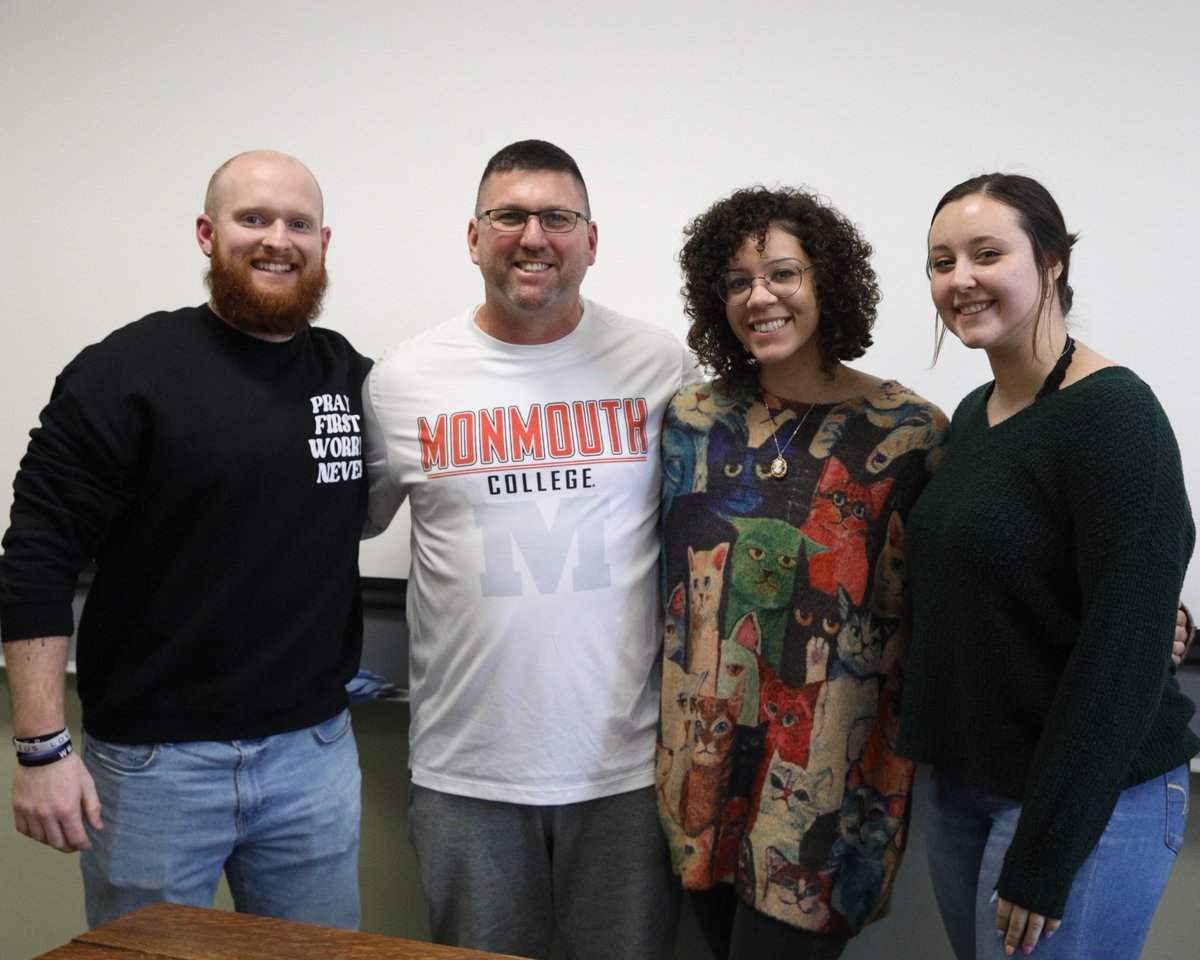 MonmouthCollege's tweet photo. Our philosophy and religious studies seniors presented their senior capstone projects on Wednesday, and it was a great celebration of creative and thoughtful scholarship! Congrats to Addi Cox, Ally Clay and Sam Phillips. 📚✏️ #ItsGreatToBeAScot #RollScots https://t.co/QHmJnk9vS8