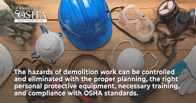 SCDLLR's tweet image. Demolition work involves many of the hazards associated with construction. Learn how to protect your workers from injury.
osha.gov/demolition#:~:…. #SafetyFirst #SCOSHA #DemolitionWork
