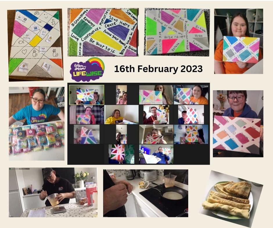 Fab LifeWise session today finishing our Positive Me canvasses. We had a demonstration from Nik on how to make pancakes. And this weeks presentation was from our member Chloe who has been busy making odd socks to fundraise for our Bluestone appeal. Thank you Chloe 💛💙