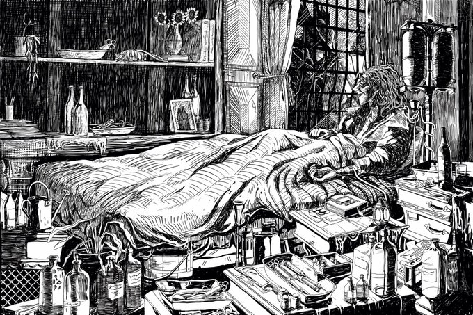 Gilbert's Room, aka my piece in @vermillionzines Bloodborne npc themed zine 