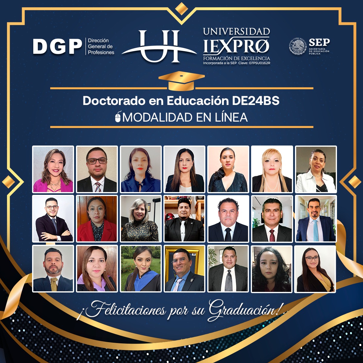 IexproU's tweet photo. 🥳Felicidades a las egresadas y egresados del grupo "DE24BS" del #Doctorado en #Educación por culminar esta etapa de su formación profesional. 👩‍🎓👨‍🎓

Les deseamos el mayor de los éxitos. 
#YoSoyIEXPRO 
#Egresados #IEXPRO https://t.co/k2mVe1VoqN