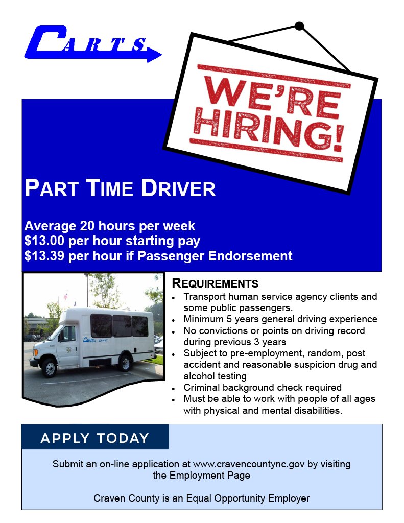 NCWorks Craven on Twitter "CARTS (New Bern) has an immediate need for parttime Drivers. Must