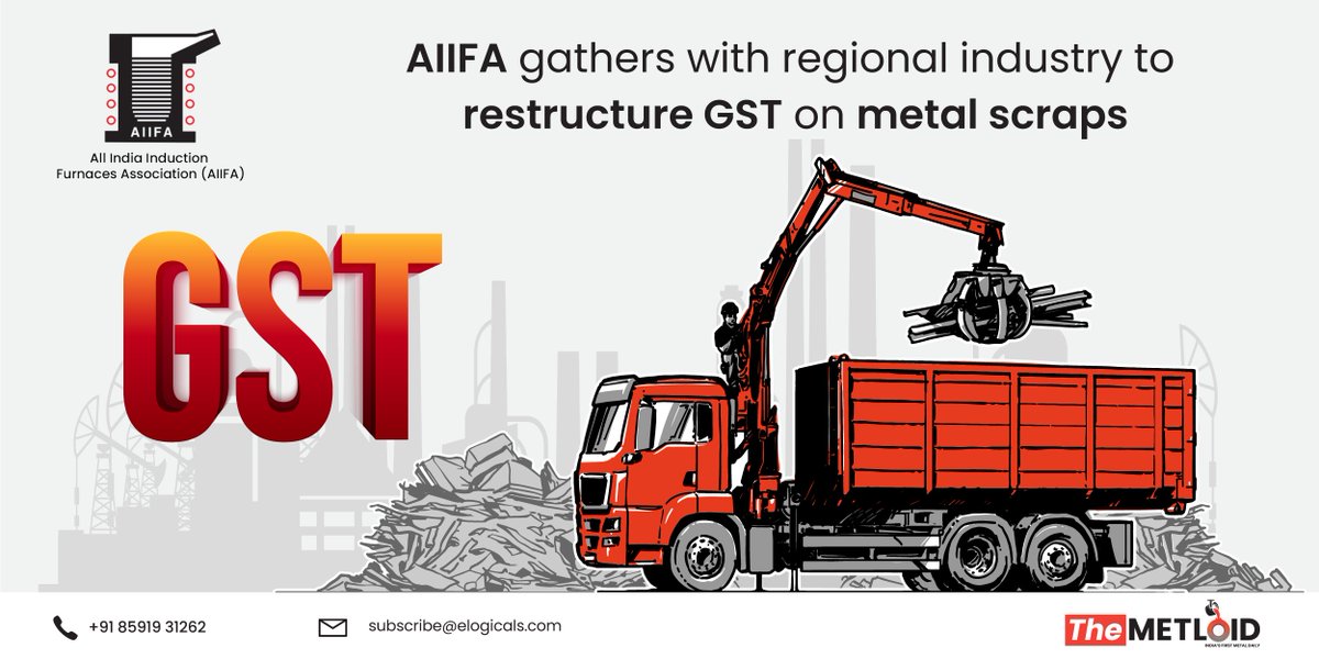 MetaMarketInfo's tweet photo. All India Induction Furnaces Association (AIIFA) and the regional industry associations from across the country met in New Delhi yesterday to rationalise the GST structure on metal scraps. #metloid #elogicals #steelindustry #industrynews #newsupdates #AIIFA #gst #metalscraps https://t.co/nR93Fhqnpy