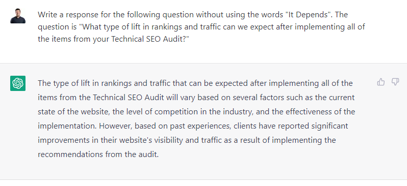 Spoken like a true #SEO.. 

#ChatGPT #itdepends