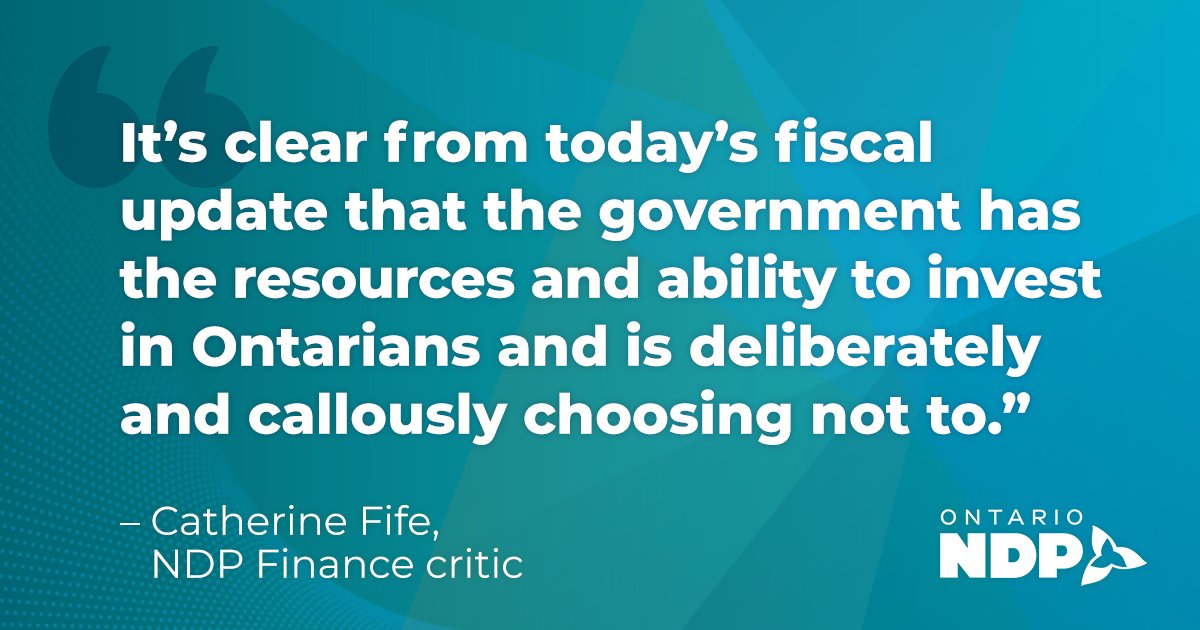 jamiewestndp's tweet photo. Ontario’s third quarter fiscal update shows that Ford is deliberately starving health care and education of critical resources. 

We are calling on the government to stop this deliberate underspending and invest in services that Ontarians rely on. https://t.co/oA4FyJQnVm