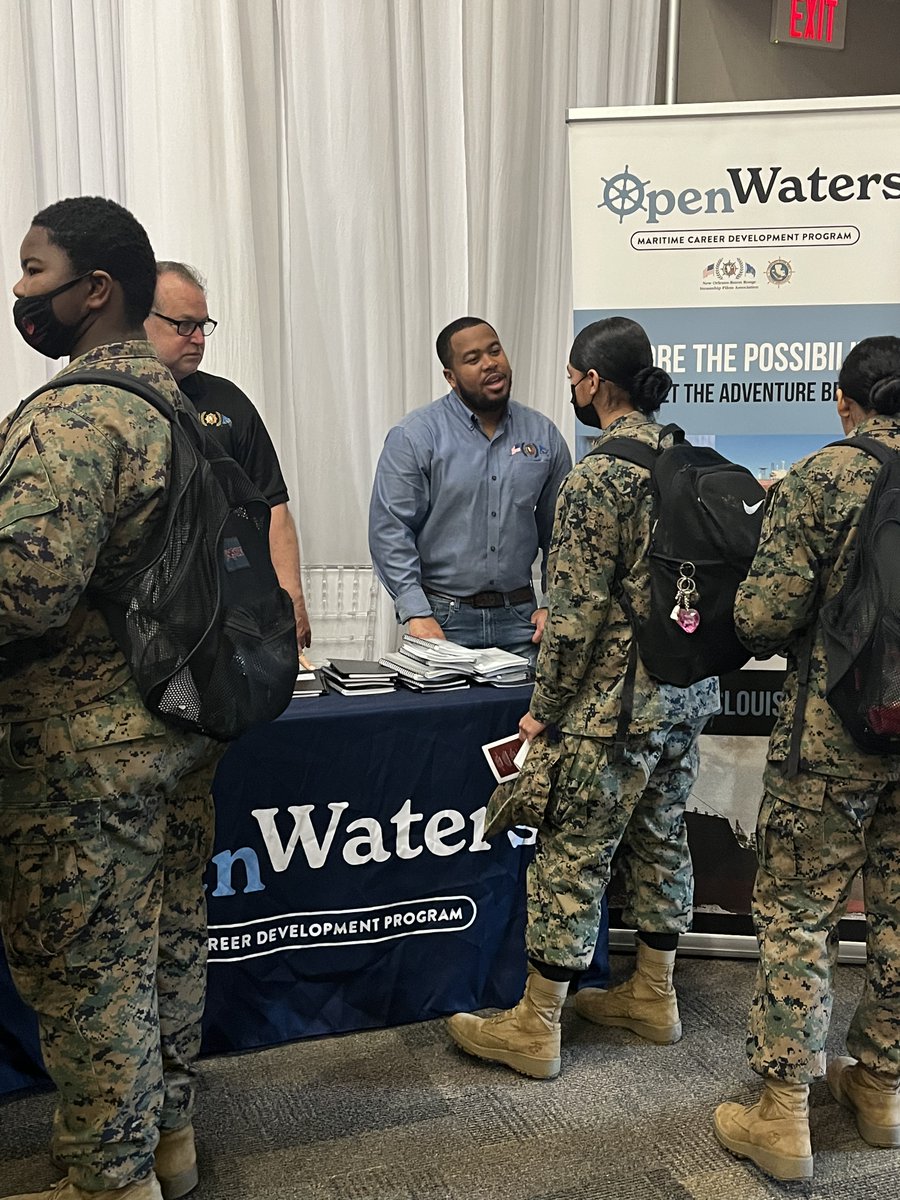 OpenWatersLA's tweet photo. Open Waters means open opportunities! The River Pilots had a great time speaking with students about the maritime industry at The New Orleans Military and Maritime Academy this week. #maritime #riverpilots #oppertunities https://t.co/ngvij9geG2