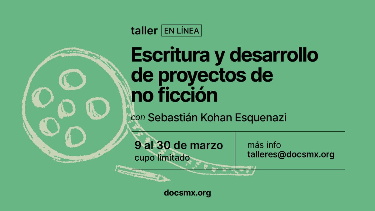 DocsMX (@docsmx) on Twitter photo ¿Tienes una idea para escribir el guion de un documental o estás desarrollando un proyecto de no ficción? Te ayudamos a concretarlo con el taller «Escritura y desarrollo de proyectos de no ficción», impartido por el cineasta <a href="/KohanSebastian/">sebastian kohan esquenazi</a>.
Inscríbete 👉 bit.ly/410ILCi ¿Tienes una idea para escribir el guion de un documental o estás desarrollando un proyecto de no ficción? Te ayudamos a concretarlo con el taller «Escritura y desarrollo de proyectos de no ficción», impartido por el cineasta <a href="/KohanSebastian/">sebastian kohan esquenazi</a>.
Inscríbete 👉 bit.ly/410ILCi