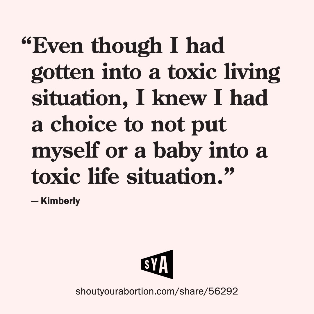 "Even though I had gotten into a toxic living situation, I knew I had a choice to not put myself or a baby into a toxic life situation." More: shoutyourabortion.com/writing/trusti… ❤️ #ShoutYourAbortion