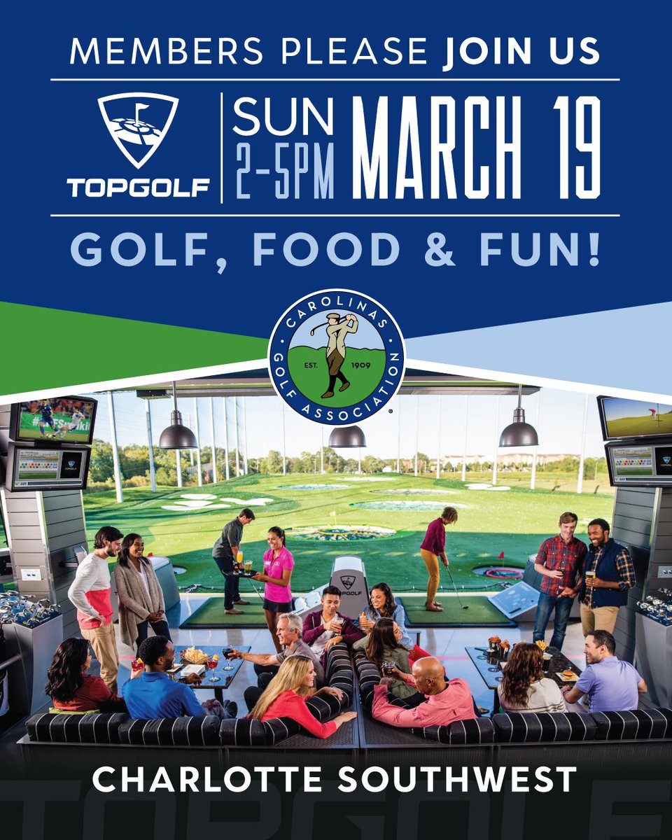 CGAgolf1909's tweet photo. Join us for our first #MemberOuting of the year at Topgolf Charlotte SW! ⛳️ There will be three hours of golf, food and fun that you don’t want to miss! Check out more details here ➡️ https://t.co/t5VO2Z0h1Z https://t.co/GCY9aMc1Hs