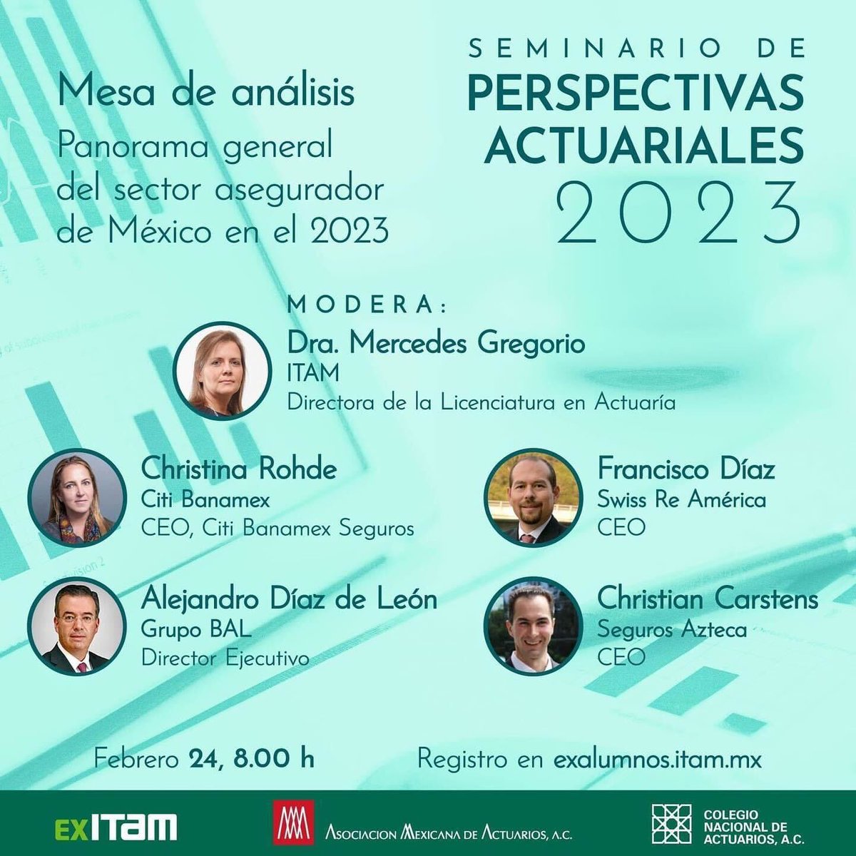 conac_mx's tweet photo. El ITAM junto con la AMA y el CONAC los invitan al “Seminario de Perspectivas Actuariales 2023”, el cual se llevará a cabo el 24 de febrero de las 8:00AM a 2:00PM. 
Conoce a los participantes de las mesas de análisis.

#CONAC #Seminario #PerspectivasActuariales #ITAM #AMA https://t.co/gmZN8mg8O0