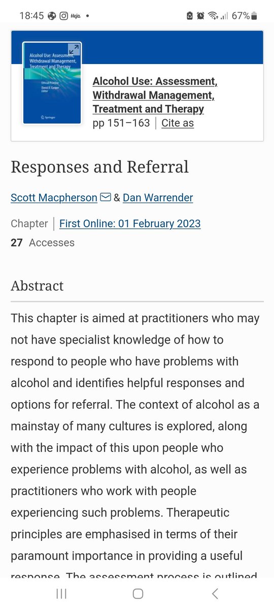 Scott Macpherson (@smacphersonrgu) on Twitter photo Pleased to be able to contribute a chapter with my good friend and colleague <a href="/dan_warrender/">Dr Dan Warrender</a> to this important book focusing on responses and referral for people with #alcoholproblems. Pleased to be able to contribute a chapter with my good friend and colleague <a href="/dan_warrender/">Dr Dan Warrender</a> to this important book focusing on responses and referral for people with #alcoholproblems.