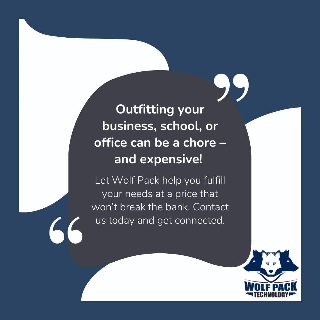 WolfPackTechno's tweet image. Outfitting your business, school, or office can be a chore – and expensive! Let Wolf Pack help you fulfill your needs at a price that won’t break the bank. Contact us today and get connected. 🖥 989-321-6811

#wolfpacktechnology #techteam #techhub #technology #techhelp