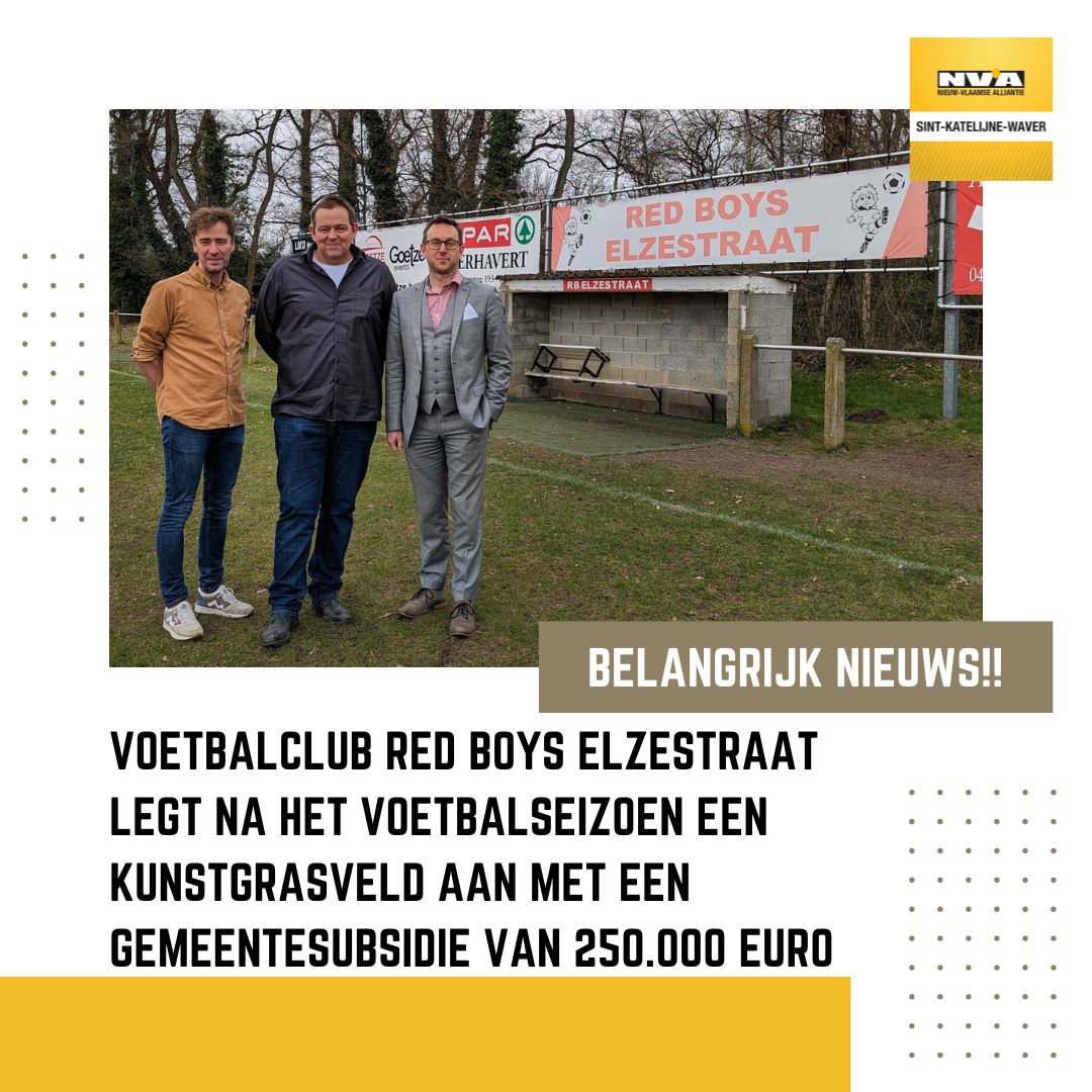 NVA_SKW's tweet photo. We ondersteunen sportclubs & sportende inwoners maximaal. Een club die een kunstgrasveld aanlegt, kan rekenen op 250.000 euro subsidie. Enkele jaren geleden maakte KFC Katelijne als eerste gebruik van deze subsidie. We zijn blij dat nu ook RB Elzestraat de stap zet. #SKWLeeft https://t.co/YMivAltZXB