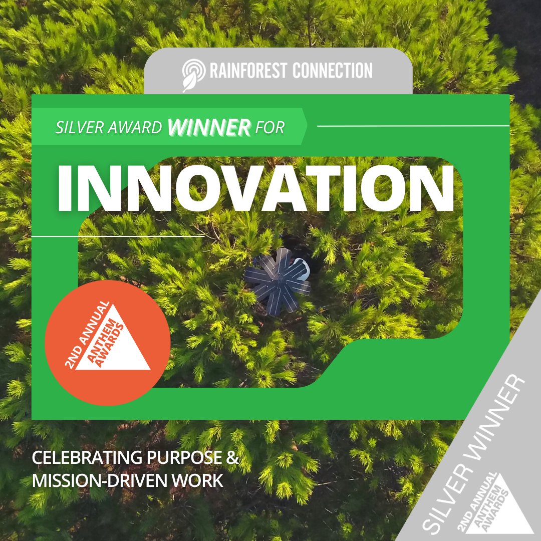 ✨WE'RE AN ANTHEM AWARDS WINNER✨

Rainforest Connection has won a Silver Award in the Innovation Category in the 2nd Annual Anthem Awards!

Special thanks to the featured judges: <a href="/taranajaneen/">Social Justice Warrior</a>, Wyatt Cenac, <a href="/nxthompson/">nxthompson</a>, <a href="/ZarnaSurti/">Zarna</a>, <a href="/danieldaekim/">Daniel Dae Kim</a>, anthemawards.com/winners/list/e…