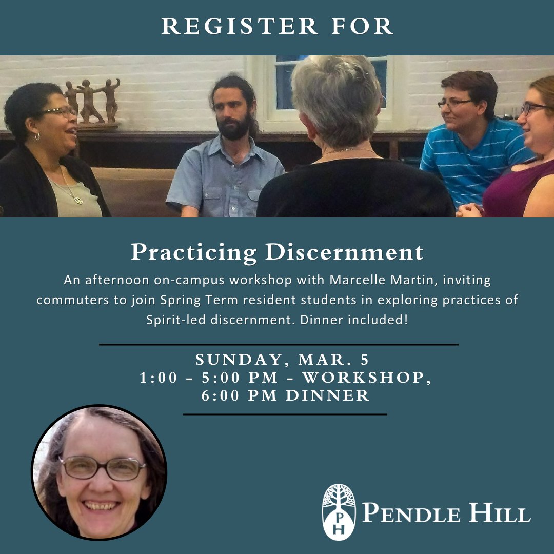 pendlehillusa's tweet photo. Here's another way for commuters to join Spring Term resident students. Register for Practicing Discernment with Marcelle Martin : https://t.co/k8seRS9lIN

If you'd like to join even more Spring Term programming, join our art series, Sacred Creativity: https://t.co/Tc0sg71Rg2 https://t.co/qKm99kiB49