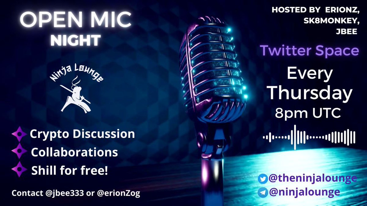 The DeFi Dojo (@defidojo_) on Twitter photo Open Mic Starts in about an hour!
Set Reminders👇
x.com/i/spaces/1djGX…
🎁 #GIVEAWAY During the Open Mic🎁
Prizes: 2 x $10
Line up for today
<a href="/Lennyface_coin/">Lenny Face ( ͡° ͜ʖ ͡°)</a> <a href="/TournamentalApp/">Tournamental Gaming</a> <a href="/SimpleDEFI_io/">SimpleDeFi</a> @LuckyToadEth <a href="/PangeaLasVegas/">Pangea Las Vegas</a> @ZeVoidOfficial @EversafuV2
#crypto #Binance #BTC #BNB Open Mic Starts in about an hour!
Set Reminders👇
x.com/i/spaces/1djGX…
🎁 #GIVEAWAY During the Open Mic🎁
Prizes: 2 x $10
Line up for today
<a href="/Lennyface_coin/">Lenny Face ( ͡° ͜ʖ ͡°)</a> <a href="/TournamentalApp/">Tournamental Gaming</a> <a href="/SimpleDEFI_io/">SimpleDeFi</a> @LuckyToadEth <a href="/PangeaLasVegas/">Pangea Las Vegas</a> @ZeVoidOfficial @EversafuV2
#crypto #Binance #BTC #BNB
