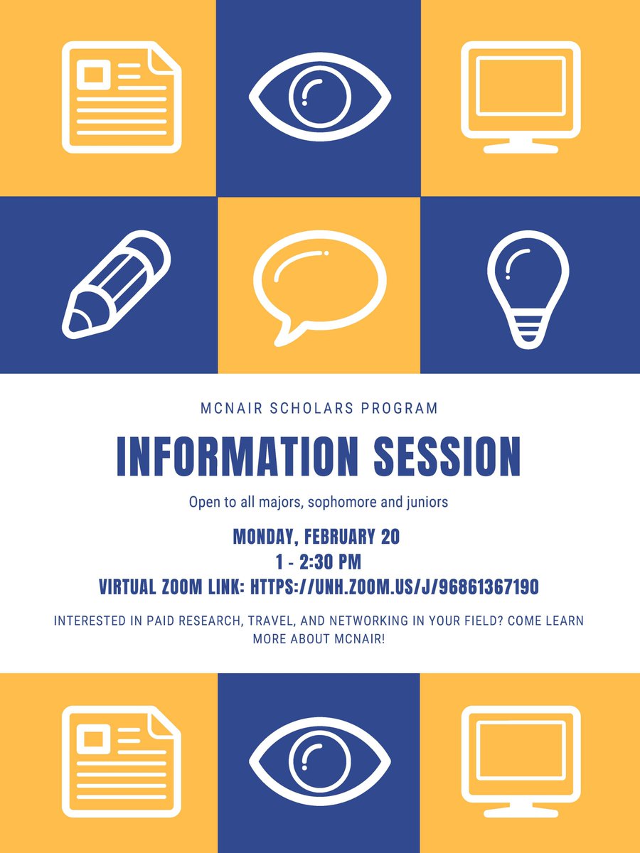Interested in getting paid to do research, travel, and other fun things? Come to our virtual McNair info session on Monday!
unh.zoom.us/j/96861367190