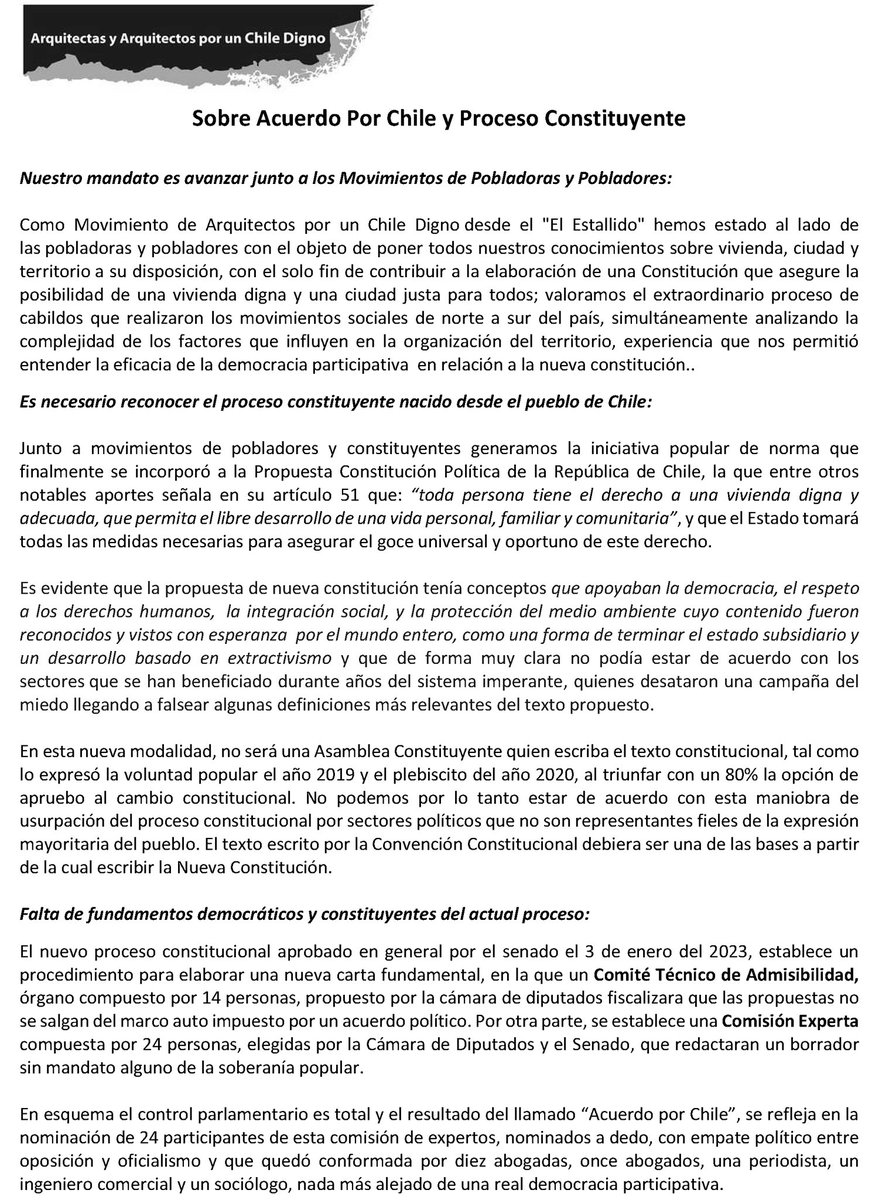 arquitectxschd's tweet photo. Respecto al actual proceso constituyente, declaramos que; es necesario reconocer los avances populares ya formulados y fortalecer la democracia del proceso. Nos declaramos en alerta‼️ https://t.co/wGO9spaaC9