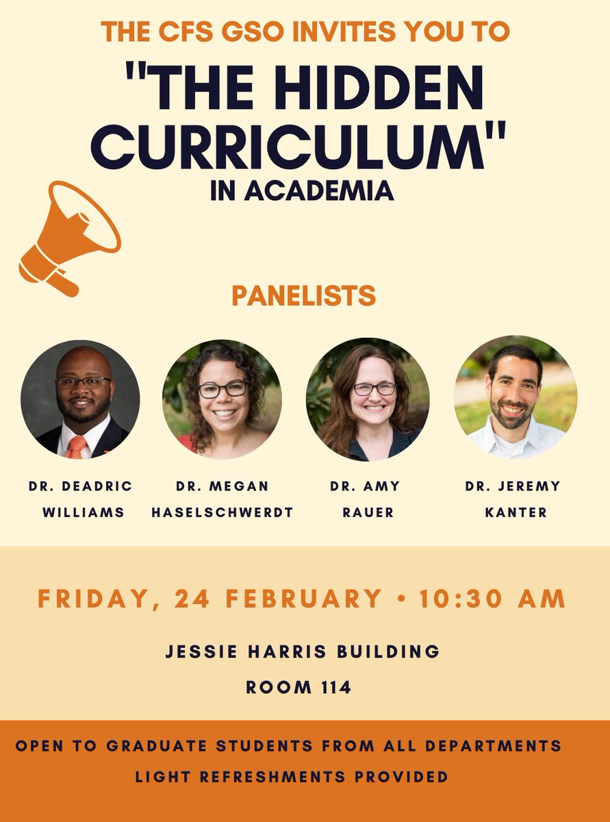 utk_cfs's tweet photo. Our GSO would like to invite you to our first event for the semester titled, "The Hidden Curriculum in Academia". Please fill out this google form with questions/ideas/prompts you have!
https://t.co/Kbexgdiiom https://t.co/2yX32U0X46
