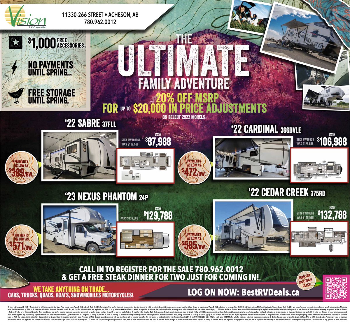 Wow it's a beautiful day to come check out The Ultimate Family Adventure.  So much to see.  Prizes to be won.  Don't wait on this one.  Hurry over before it's over.  It all ends on February 19. #rvsale #rvdealer #dontmissthis #rvdealership #camping #campinglife #rvlife #rvliving