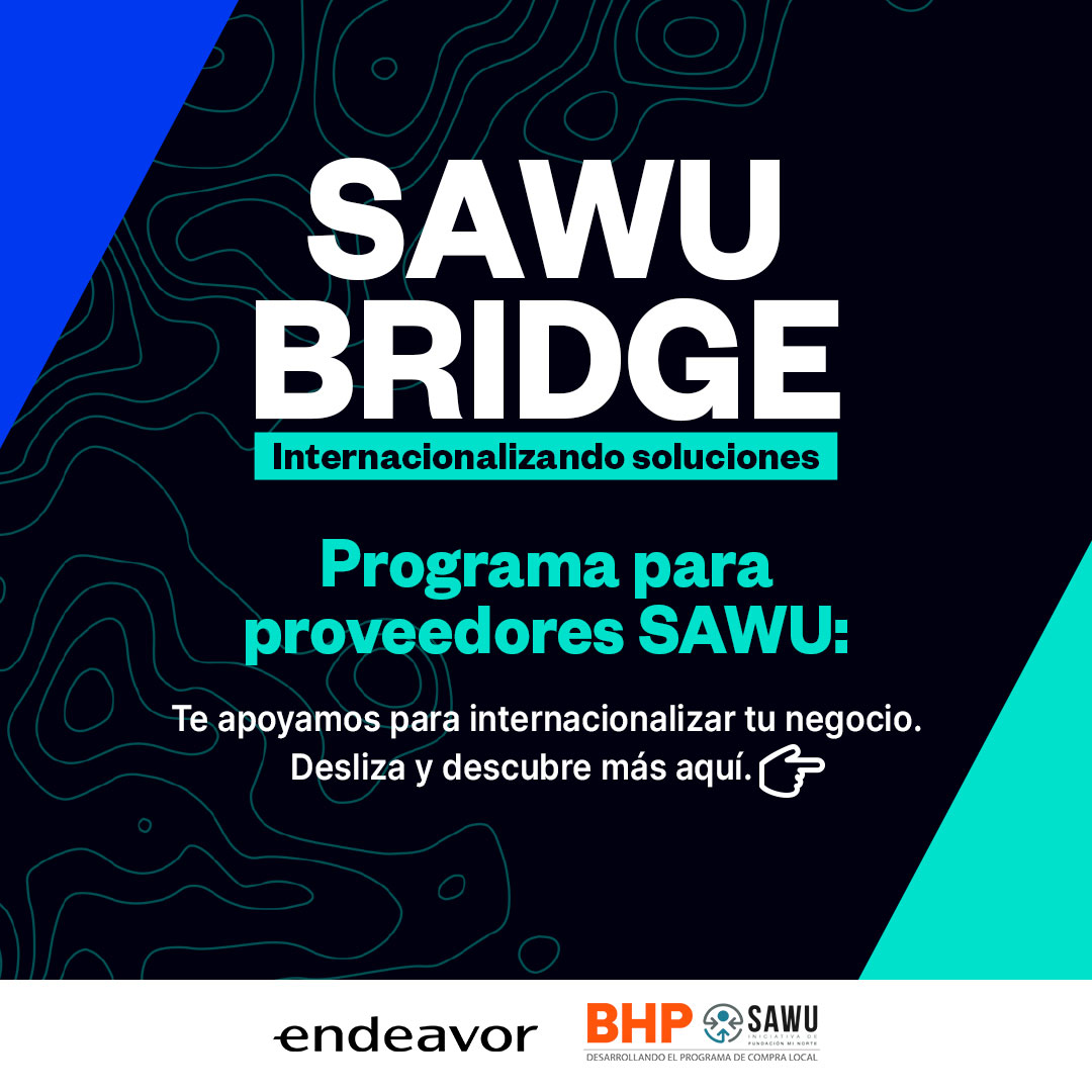 sawu_cl's tweet photo. Si eres proveedor SAWU y quieres llevar tu empresa al exterior, ¡inscríbete en SAWU Bridge, nuestro programa de capacitación desarrollado en alianza con @endeavorchile.
Recibirás todas las herramientas necesarias para posicionar a tu Pyme. Inscríbete en https://t.co/TH675Ow6hs https://t.co/NQQCucPn1D