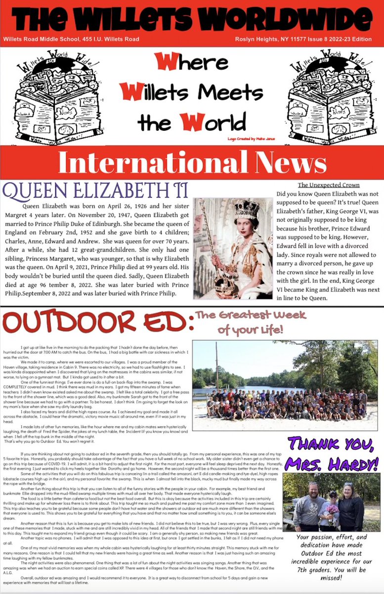 Elizabeth Blatz (@blatzelizabeth) on Twitter photo Extra! Extra! The 2023 Winter Edition of the Willets World Wide is here! Be on the lookout for the digital, full-color copy! We're very proud of our enthusiastic and hardworking authors this year! #ewlearns <a href="/WilletsRoadMS/">Willets Road School</a> @MsJTracy 📰 Extra! Extra! The 2023 Winter Edition of the Willets World Wide is here! Be on the lookout for the digital, full-color copy! We're very proud of our enthusiastic and hardworking authors this year! #ewlearns <a href="/WilletsRoadMS/">Willets Road School</a> @MsJTracy 📰
