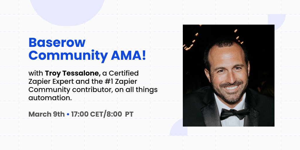 NoCodeCalendar's tweet photo. 🚨 New #nocode event alert 🚨

Name: Baserow AMA on all things workflow automation!
Date: 2023-03-09
Attendance:  Online
Region: Remote
Host: https://t.co/4mtBcHtbyE
Link: https://t.co/ItRnBRCXWG

Thanks to Olga Trykush for submitting the event! 🥳 https://t.co/gqv66Lh7LY