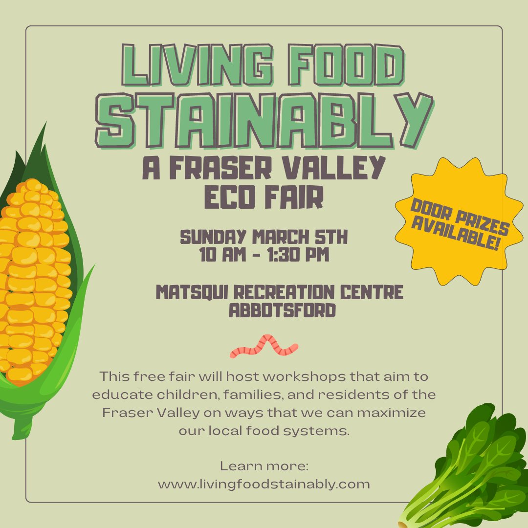 Come out and support our Fraser Valley youth as they host a #FREE sustainability fair! 🎉
Living Food-stainably is a #free #event for kids and families in the Fraser Valley, with interactive workshops on ways that we can maximize our #local #food #systems! fb.me/e/2IwlTpdRW
