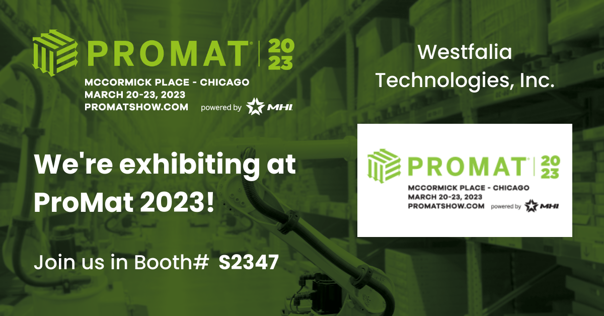 📢 Westfalia is excited to announce that we will be attending, exhibiting and presenting an #educationalseminar at MHI's #ProMat2023

WHEN: March 20-23, 2023
WHERE: McCormick Place, Chicago, IL
BOOTH # S2347

Check out the full release on our website ➡ westfaliausa.com/company/news/w…