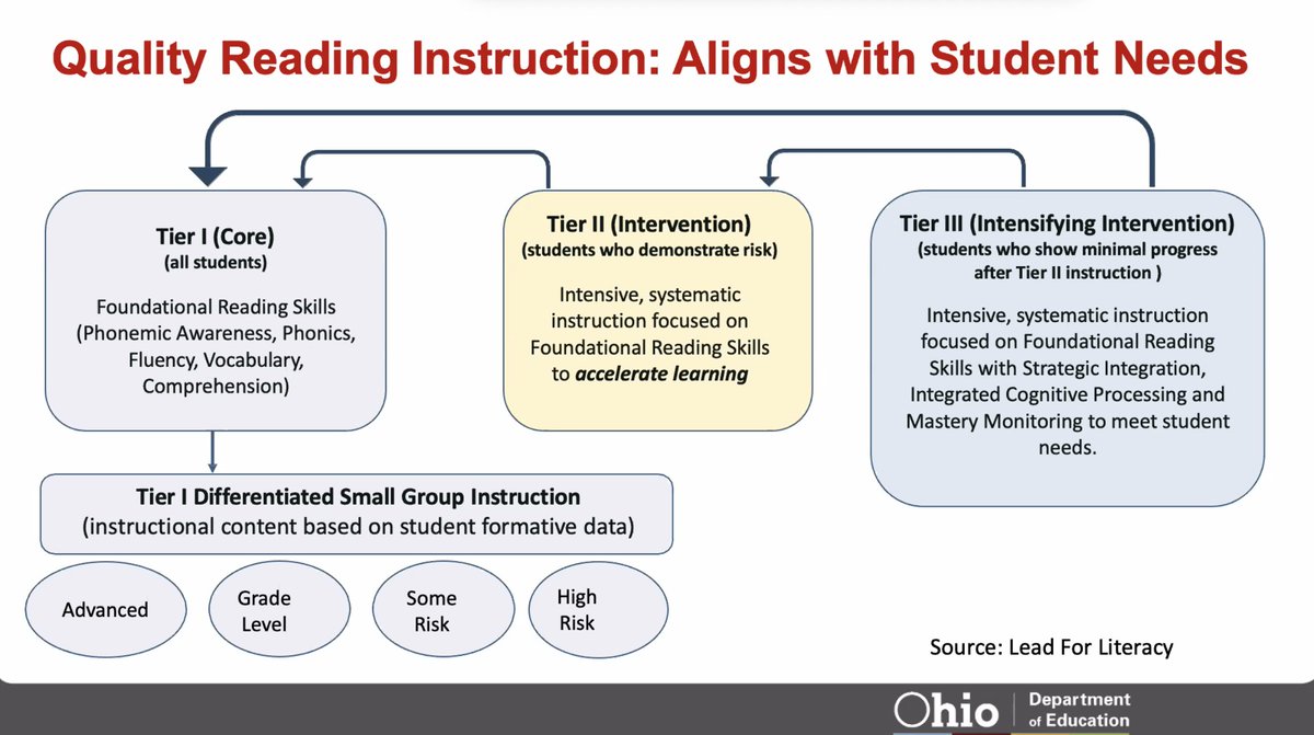ANLiteracy's tweet photo. LOVE this slide! Such a great way to break down MTSS and emphasize differentiated core instruction. Great session today, @OhioLitLead13 and @MichelleJElia! https://t.co/vGAb6vyA1b