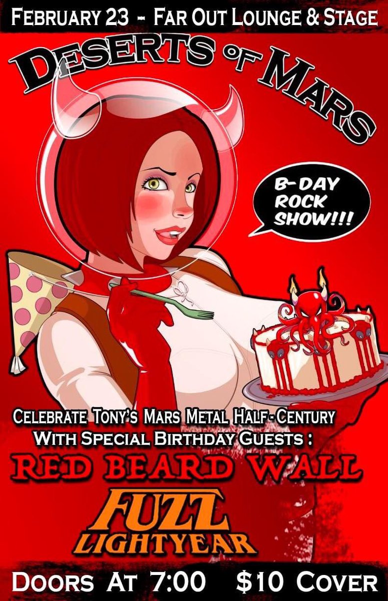 Desertsofmars (@desertsofmars) on Twitter photo Weโre a week out from our big Birthday Rock show with our friends <a href="/redbeardwall/">Red Beard Wall</a> and Fuzz Lightyear at @FarOutLounge
We might have a couple of new tunes in the mixโฆ See you there! Weโre a week out from our big Birthday Rock show with our friends <a href="/redbeardwall/">Red Beard Wall</a> and Fuzz Lightyear at @FarOutLounge
We might have a couple of new tunes in the mixโฆ See you there!
