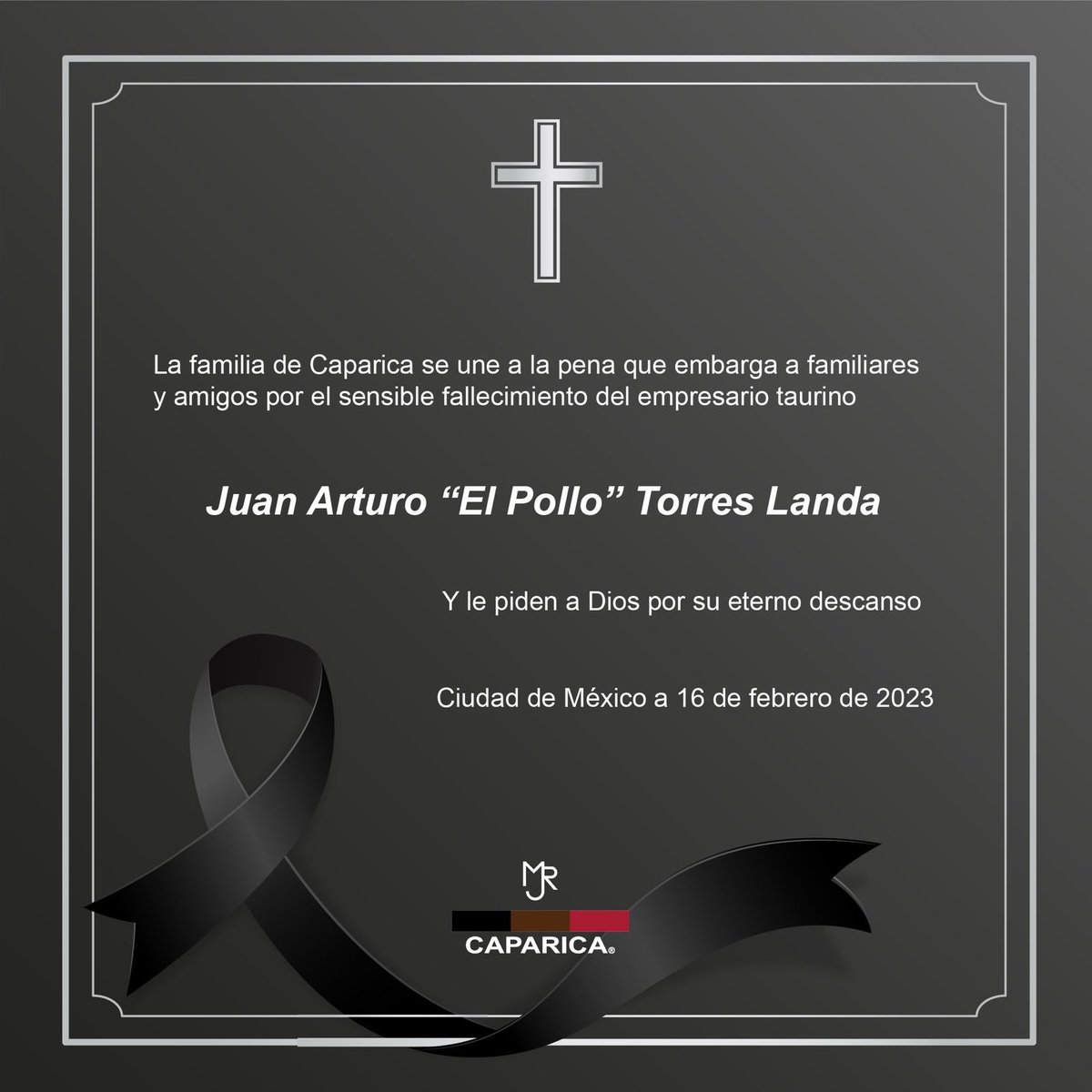 QEPD Don Juan Arturo "El Pollo" Torreslanda, gran amigo, gran empresario y visionario taurino. La tauromaquia está de luto. Descanse en paz!