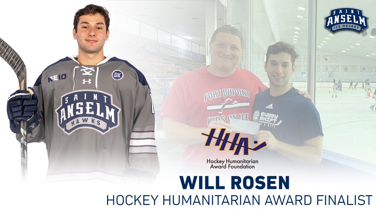 Freshman Will Rosen is 1⃣ of 5⃣ finalists for the prestigious Hockey Humanitarian Award! Congratulations Will!

🔗: saintanselmhawks.com/news/2023/2/16…

#HawksSoarHigher #NE10EMBRACE