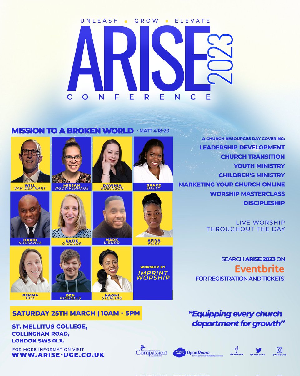 Join the Arise Conference on Sat 25th March @stmellitus. It's a 1-day event with @willvanderhart, @mirjamngoy, @naomialexas, @StreetPastors. The event focuses on doing mission in a fast-changing world and will help you think about wholeness & wellbeing
Sponsored by @compassionuk
