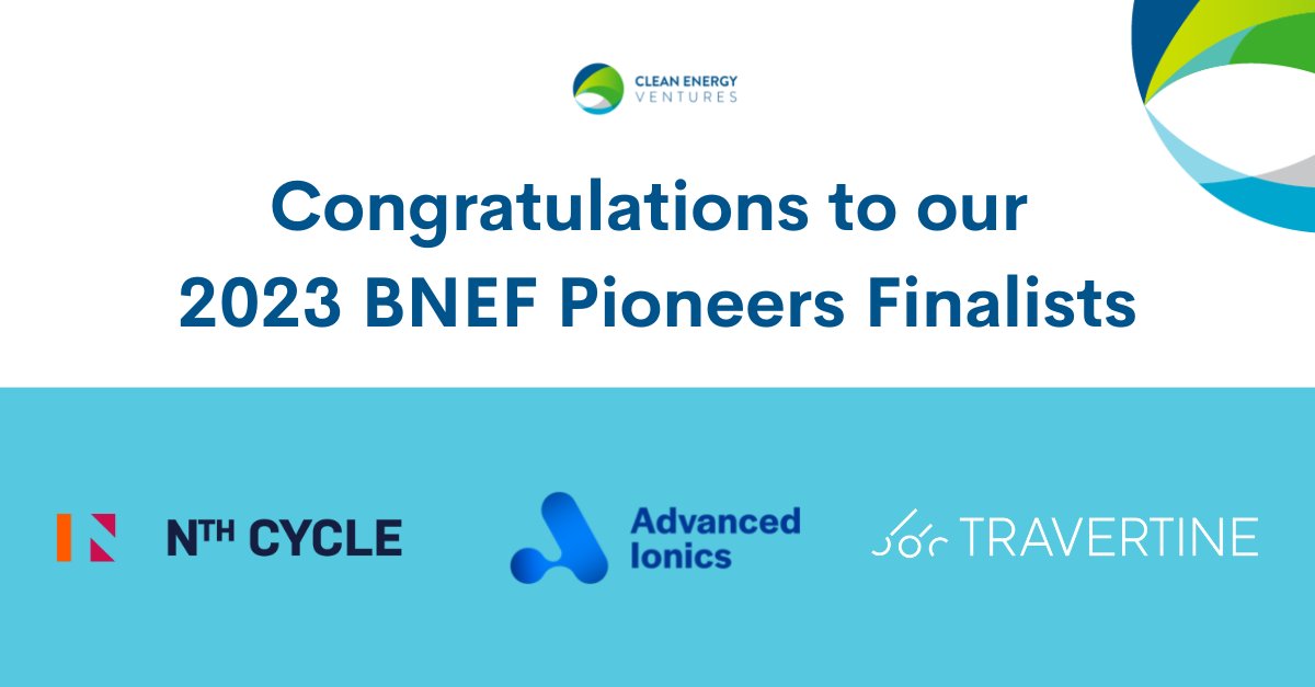 Congrats to the <a href="/NthCycle/">NthCycle</a>, @AdvancedIonics &amp; Travertine teams for being named as 2023 finalists for  the <a href="/BloombergNEF/">BloombergNEF</a> Pioneers awards for addressing global net-zero challenges: bit.ly/3YCn3TK