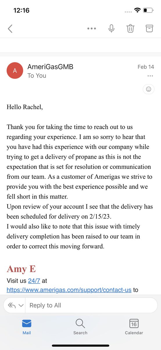 rafranklin's tweet photo. @AmeriGas You’ve already responded to the first email on 2/14 telling me delivery will be here by 2/15. Nope. I want to talk to someone local who understands roads, routes, weather and can give me an honest answer or give me the tank so I can get some propane elsewhere https://t.co/XKGUkfKRep