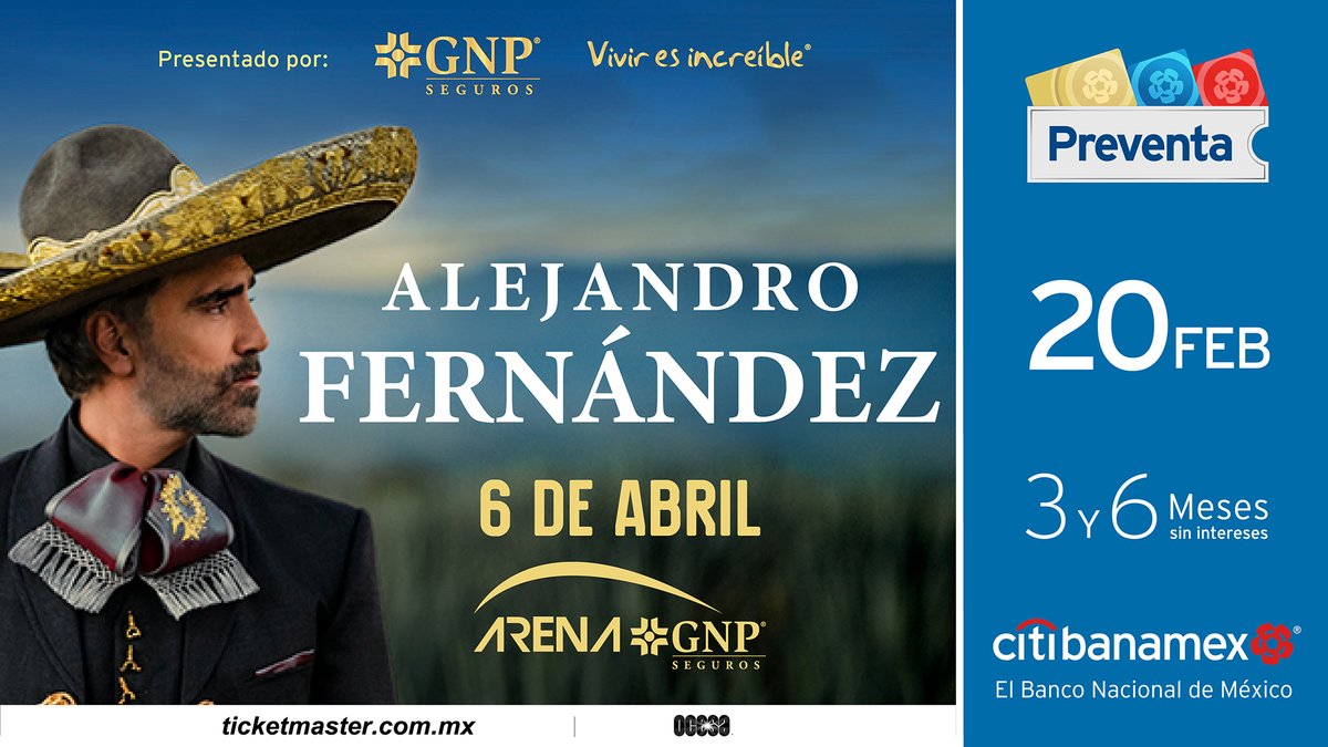 Alejandro Fernández regresa en semana santa a #Acapulco 🥰😎
El máximo exponente de la música regional mexicana se presentará en el escenario de Arena GNP Seguros, este próximo 06 de abril 2023. 

💳Preventa Citibanamex: 20 de febrero.
