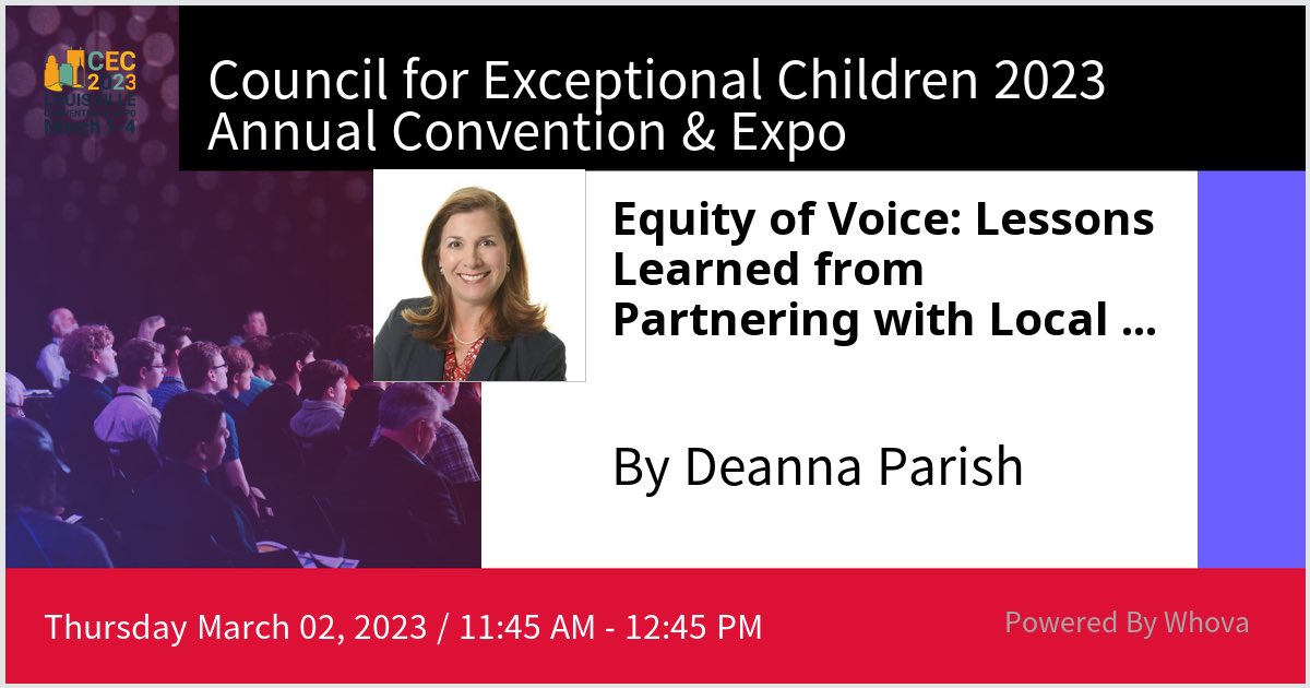I am speaking at Council for Exceptional Children 2023 Annual Convention &amp; Expo. Please check out my talk if you're attending the event! #CEC2023 - via #Whova event app