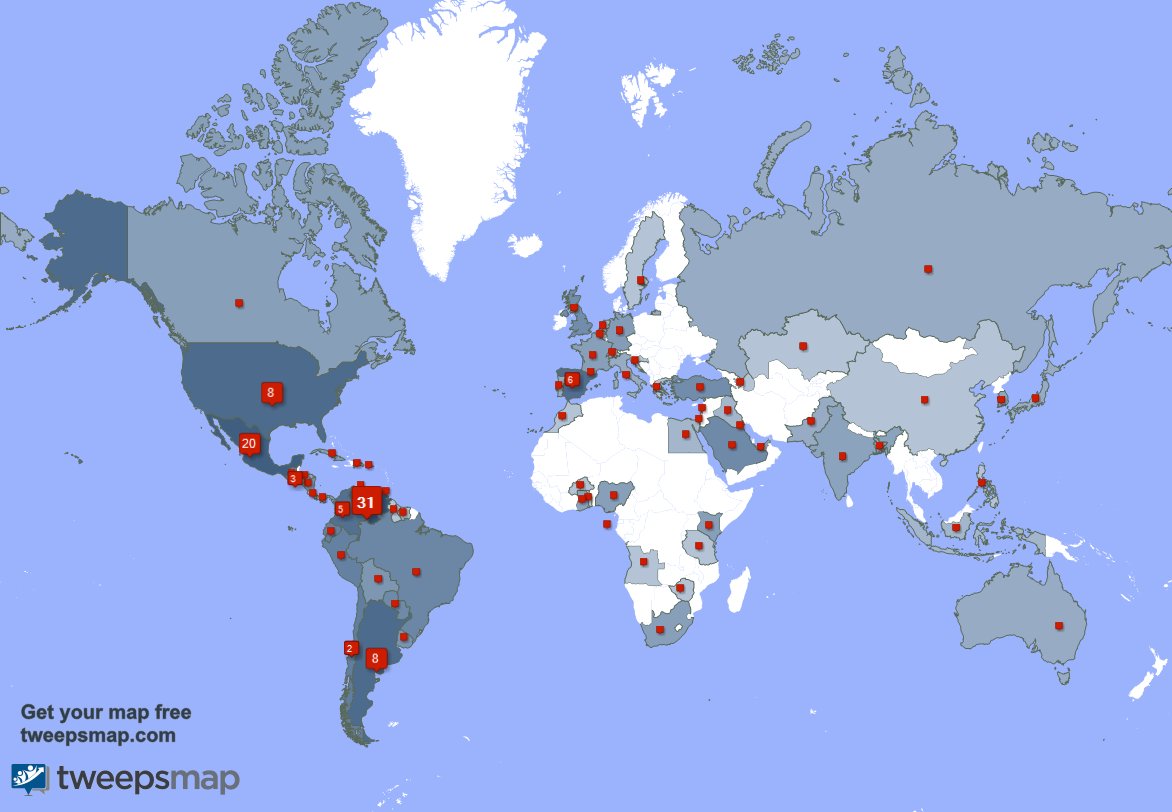Muchas gracias a mis 6 nuevos seguidores desde Venezuela, y más durante la última semana. tweepsmap.com/!RicEdu15