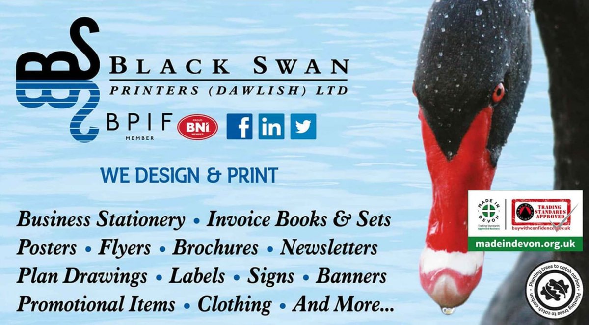Black Swan Printers have now become part of Made in Devon and Trading Standards Approved. Purchase your printing from an approved buy with confidence supplier. blackswanprinting.co.uk for all your printing requirements.