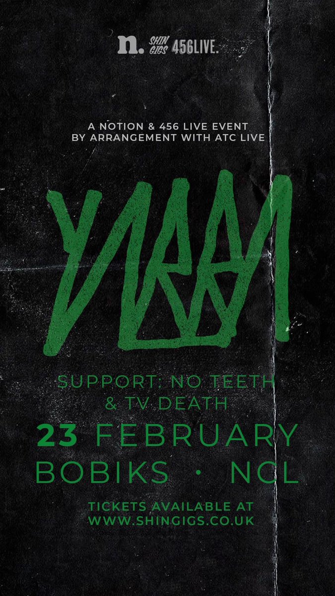 One weeks time! (Thursday 23rd) with Scottish noise makers YABBA and local lads @WEHAVENOTEETH at @BobiksNcl !

Tickets are going fast! Follow the link below for yours 👇🏻 

fatsoma.com/e/3ze120ip/yab…

📺💀